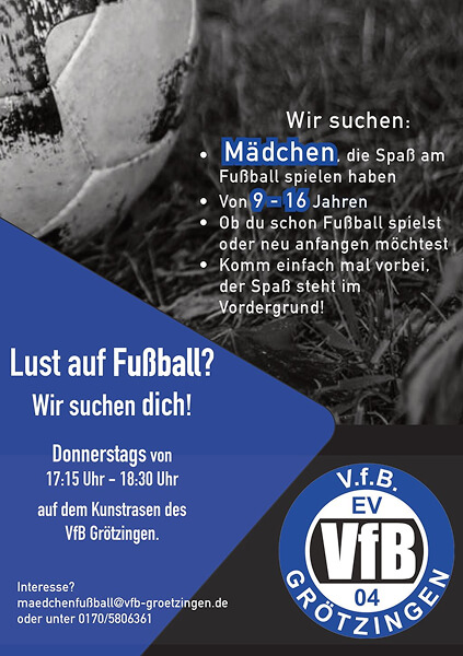 Anzeige VfB Groetzingen Mädchenfußball: Komm einfach vorbei!